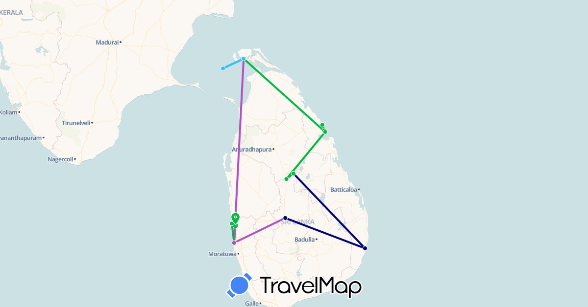 TravelMap itinerary: driving, bus, train, boat in Sri Lanka (Asia)